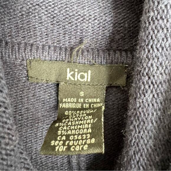 Kial navy cowl turtleneck sweater with fringe hem long sleeve sz S 5% cashmere - Picture 4 of 5